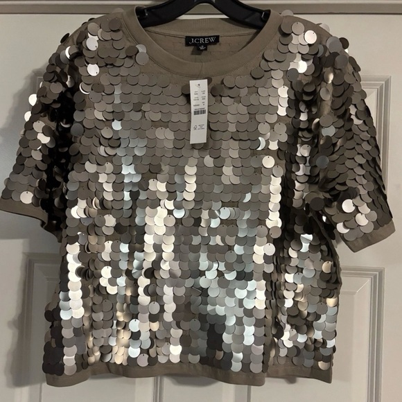 NWT J.Crew Bronze Sequin Tee (cotton) Sz Medium. MSRP $168. Sale $56 - Picture 2 of 8